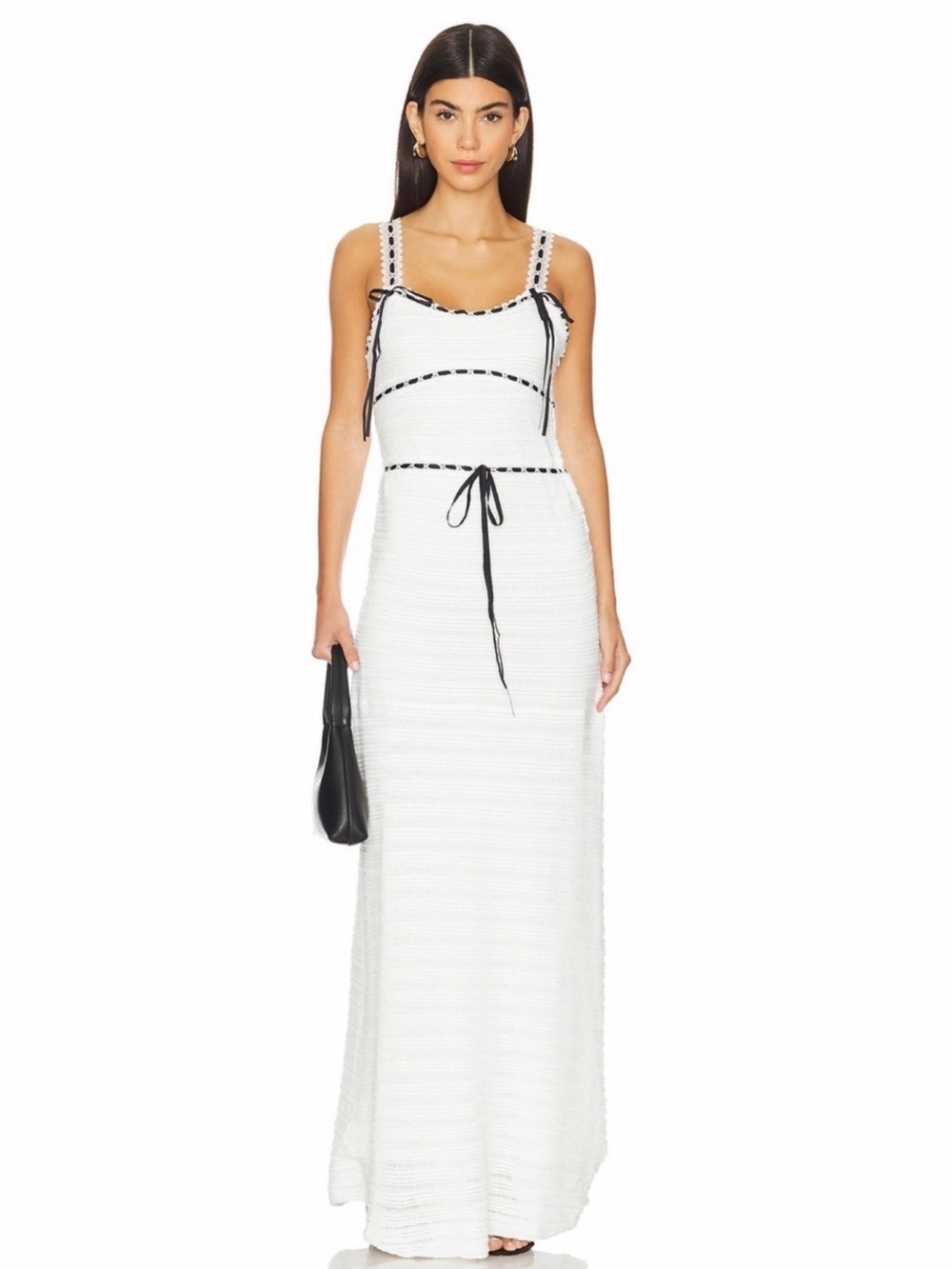 For Love & Lemons White Knit Maxi Dress with Black Trim size XL NWT